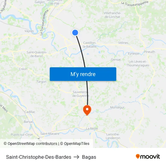Saint-Christophe-Des-Bardes to Bagas map