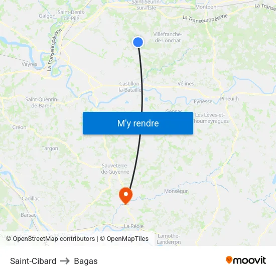 Saint-Cibard to Bagas map