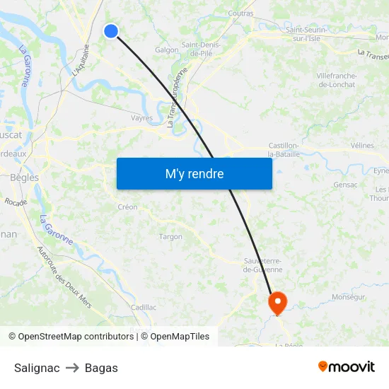 Salignac to Bagas map