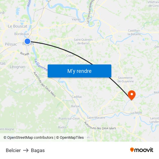 Belcier to Bagas map