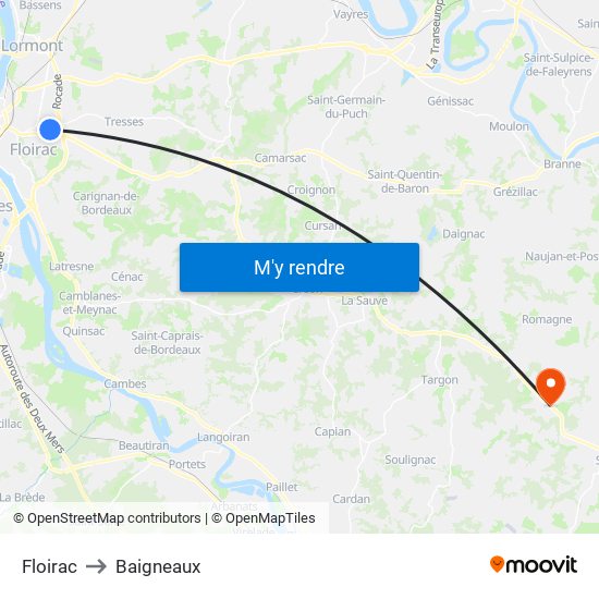 Floirac to Baigneaux map