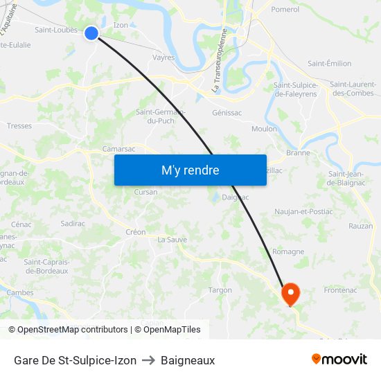 Gare De St-Sulpice-Izon to Baigneaux map