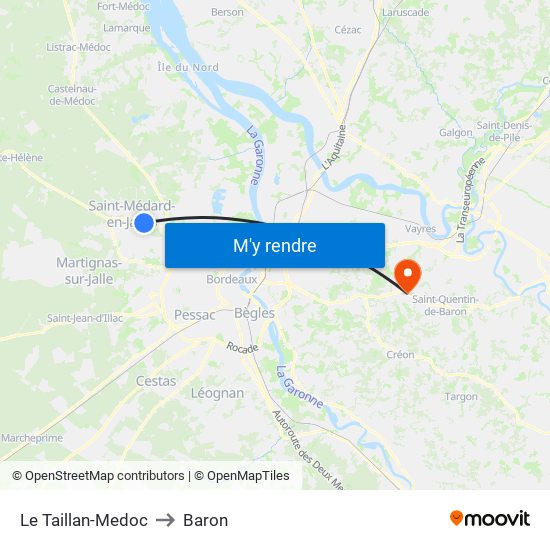 Le Taillan-Medoc to Baron map