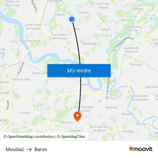 Mouillac to Baron map