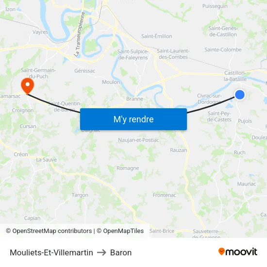 Mouliets-Et-Villemartin to Baron map