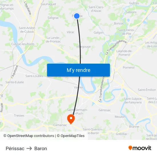 Périssac to Baron map