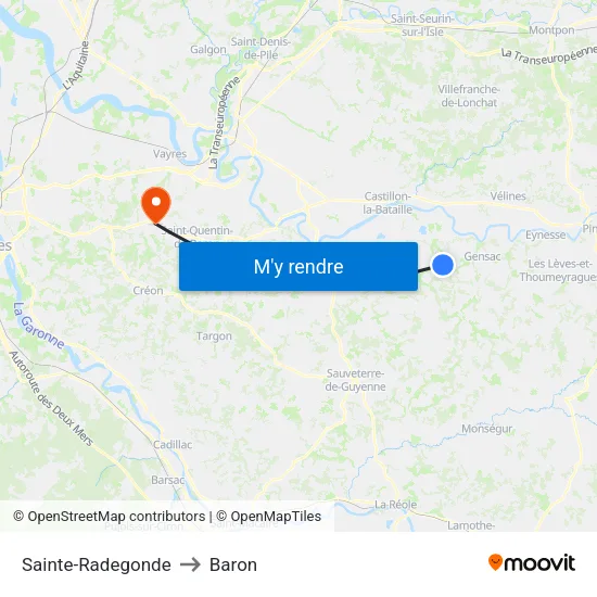 Sainte-Radegonde to Baron map