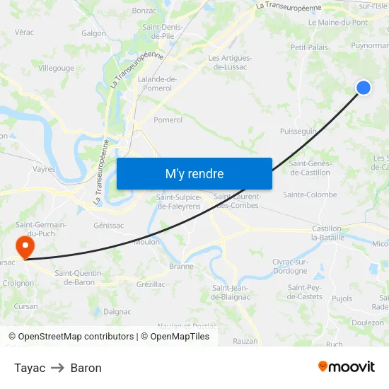 Tayac to Baron map