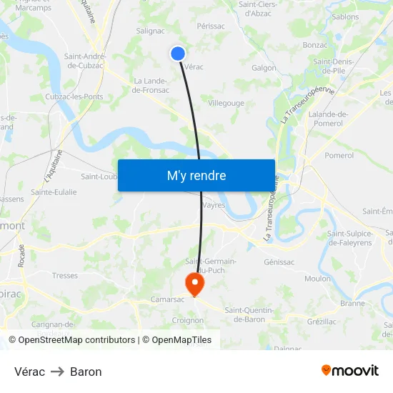 Vérac to Baron map