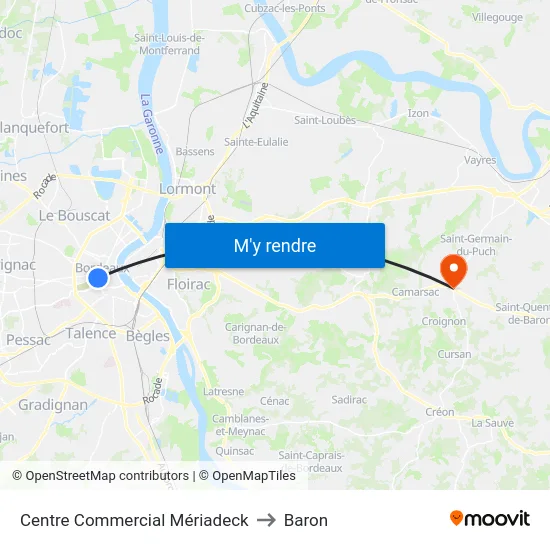 Centre Commercial Mériadeck to Baron map
