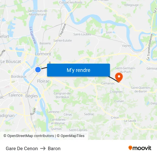 Gare De Cenon to Baron map