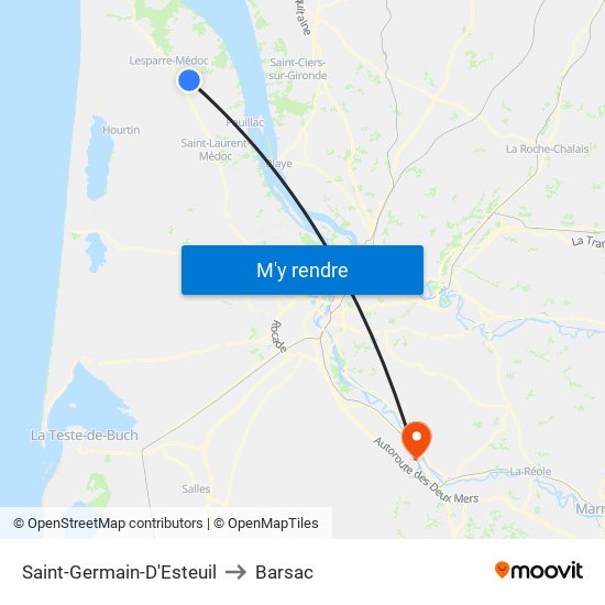 Saint-Germain-D'Esteuil to Barsac map