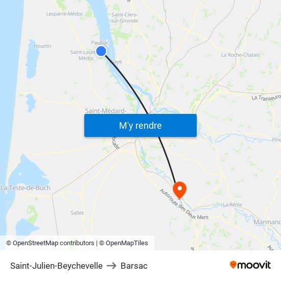 Saint-Julien-Beychevelle to Barsac map