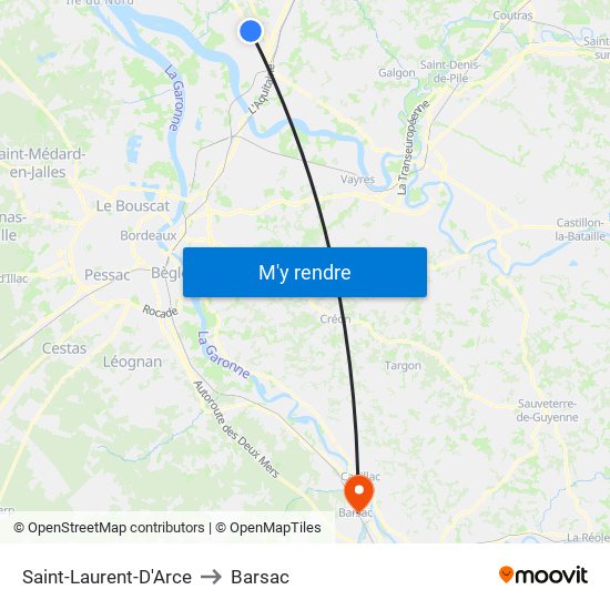 Saint-Laurent-D'Arce to Barsac map