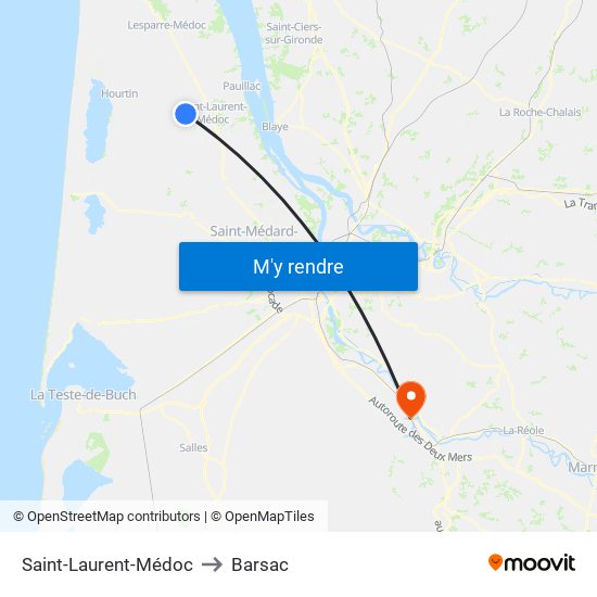 Saint-Laurent-Médoc to Barsac map