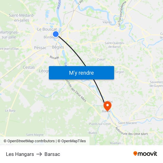 Les Hangars to Barsac map