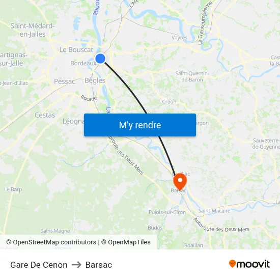 Gare De Cenon to Barsac map