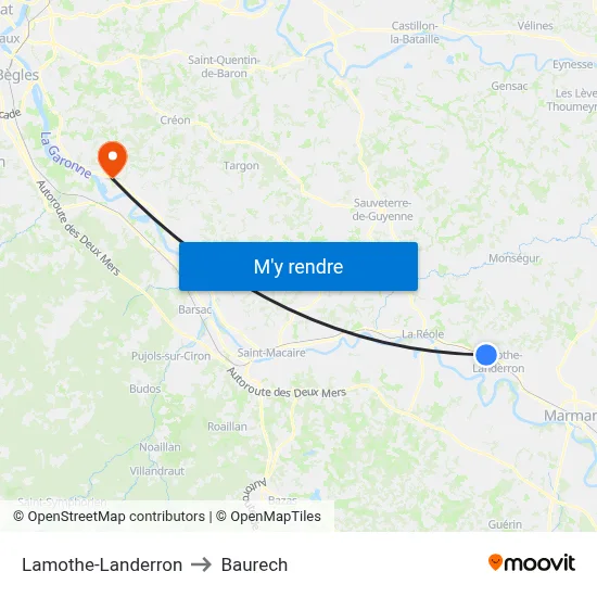 Lamothe-Landerron to Baurech map