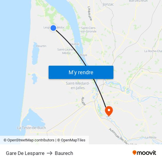 Gare De Lesparre to Baurech map