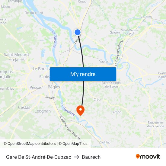 Gare De St-André-De-Cubzac to Baurech map