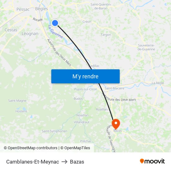 Camblanes-Et-Meynac to Bazas map
