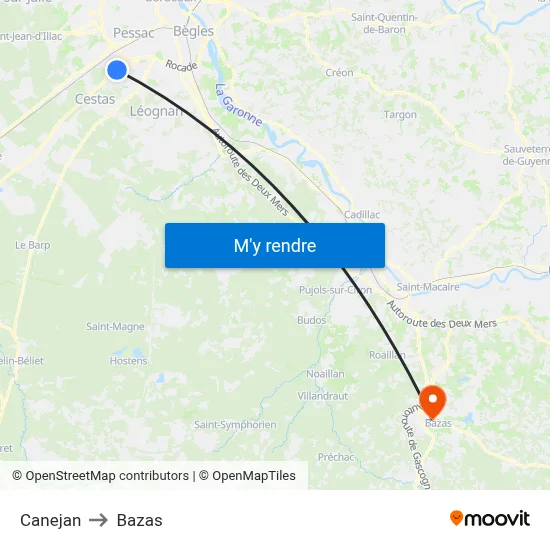 Canejan to Bazas map