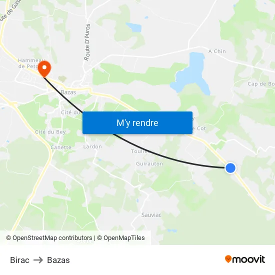 Birac to Bazas map