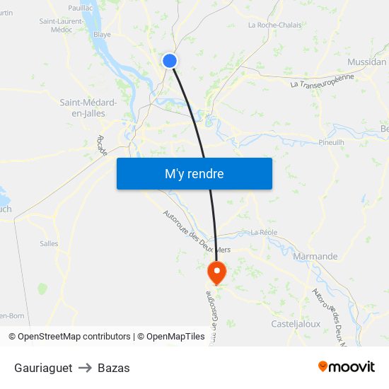 Gauriaguet to Bazas map