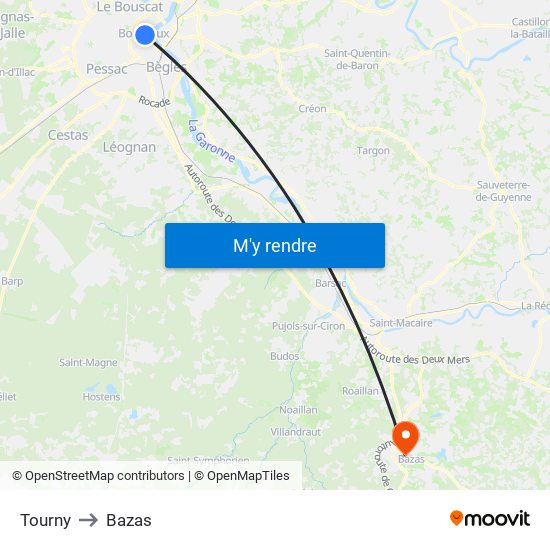 Tourny to Bazas map