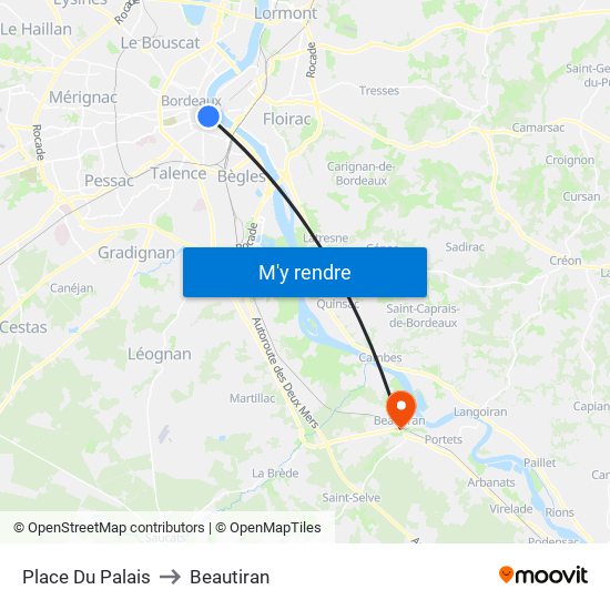 Place Du Palais to Beautiran map