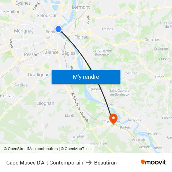 Capc Musee D'Art Contemporain to Beautiran map