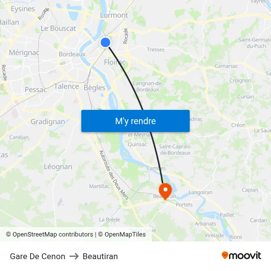 Gare De Cenon to Beautiran map
