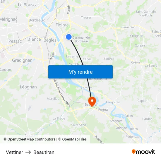 Vettiner to Beautiran map