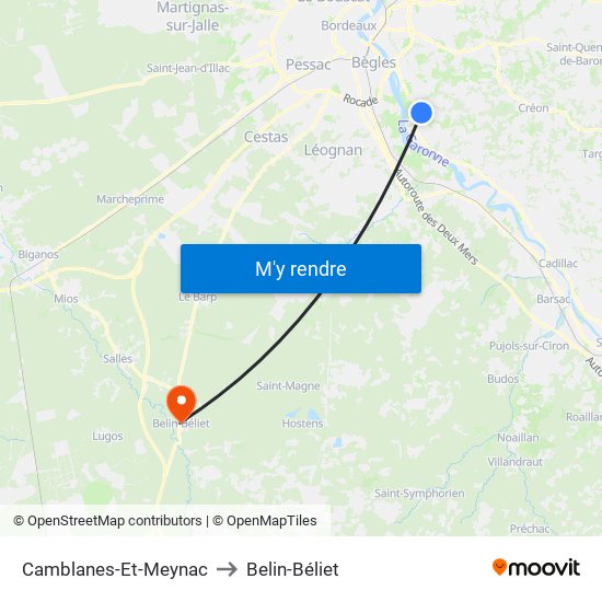 Camblanes-Et-Meynac to Belin-Béliet map