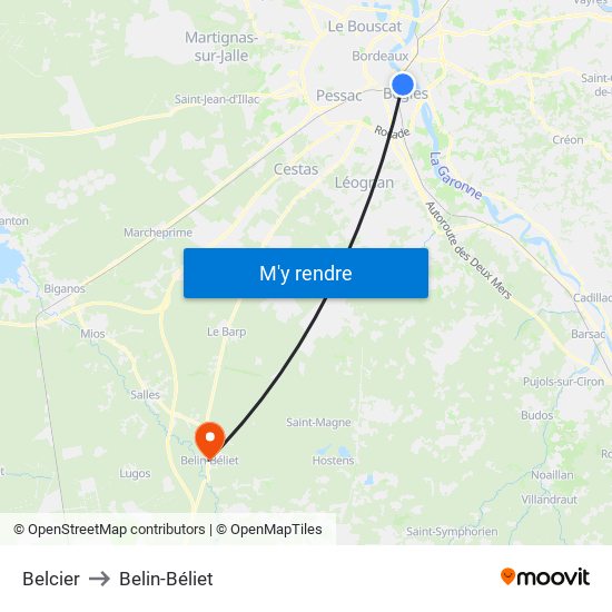 Belcier to Belin-Béliet map