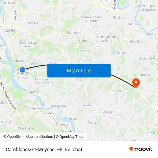 Camblanes-Et-Meynac to Bellebat map