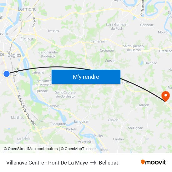 Villenave Centre - Pont De La Maye to Bellebat map