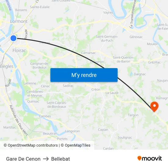 Gare De Cenon to Bellebat map