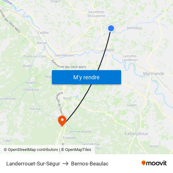 Landerrouet-Sur-Ségur to Bernos-Beaulac map