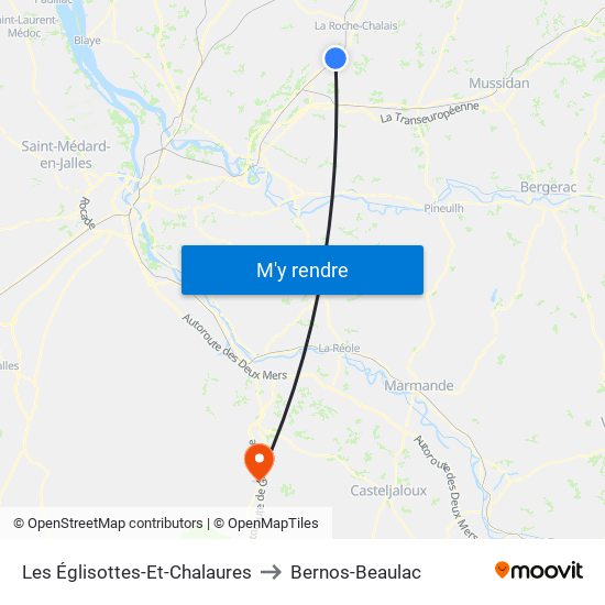 Les Églisottes-Et-Chalaures to Bernos-Beaulac map