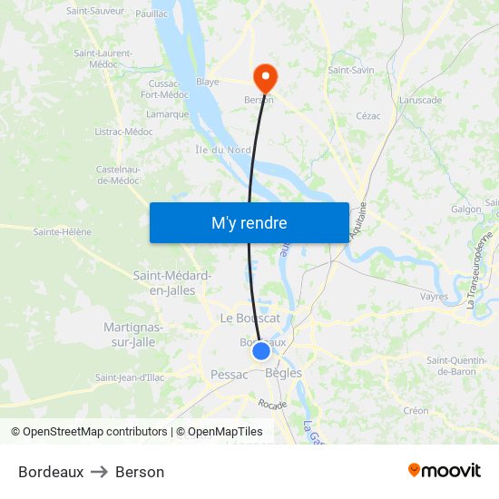 Bordeaux to Berson map