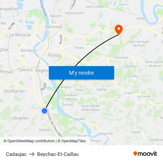 Cadaujac to Beychac-Et-Caillau map
