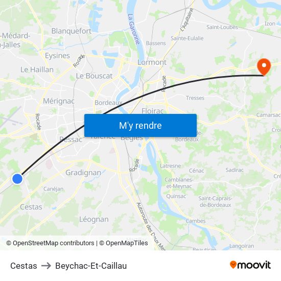 Cestas to Beychac-Et-Caillau map