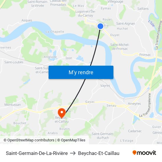 Saint-Germain-De-La-Rivière to Beychac-Et-Caillau map