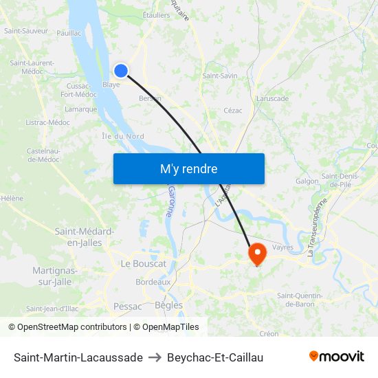 Saint-Martin-Lacaussade to Beychac-Et-Caillau map