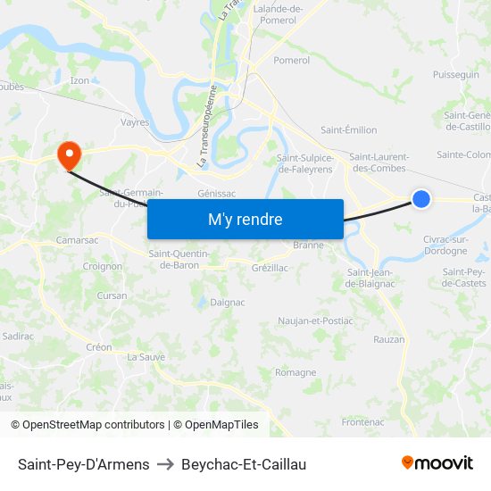 Saint-Pey-D'Armens to Beychac-Et-Caillau map