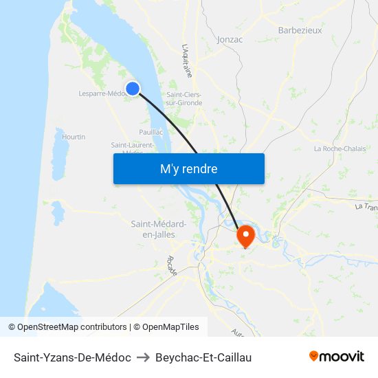 Saint-Yzans-De-Médoc to Beychac-Et-Caillau map