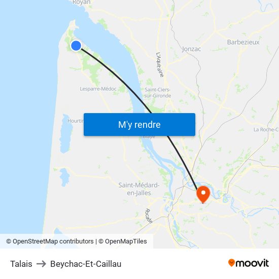 Talais to Beychac-Et-Caillau map