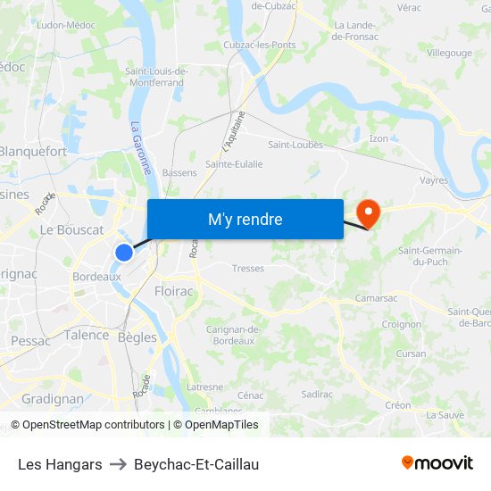 Les Hangars to Beychac-Et-Caillau map