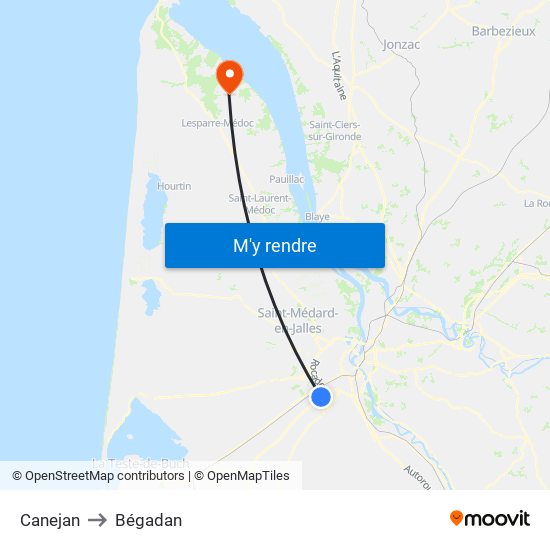 Canejan to Bégadan map